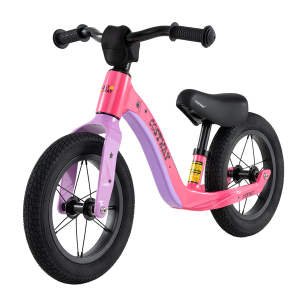 12-inch balance bike with adjustable seat and rotatable handlebar for kids over 36 months, angled view.