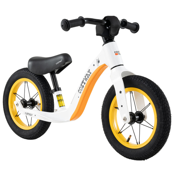 12-inch balance bike for toddlers with adjustable seat and rotatable handlebar, perfect for kids over 36 months.