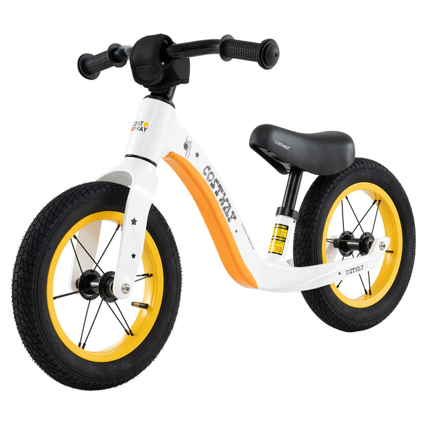 12-inch balance bike with adjustable seat and rotatable handlebar for kids over 36 months, viewed at angle 27.