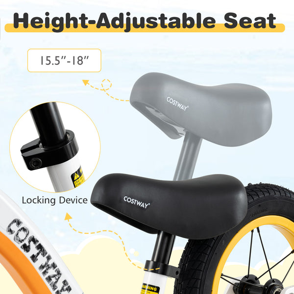 12-inch balance bike with adjustable seat and rotatable handlebar for kids over 36 months, shown at angle 31.
