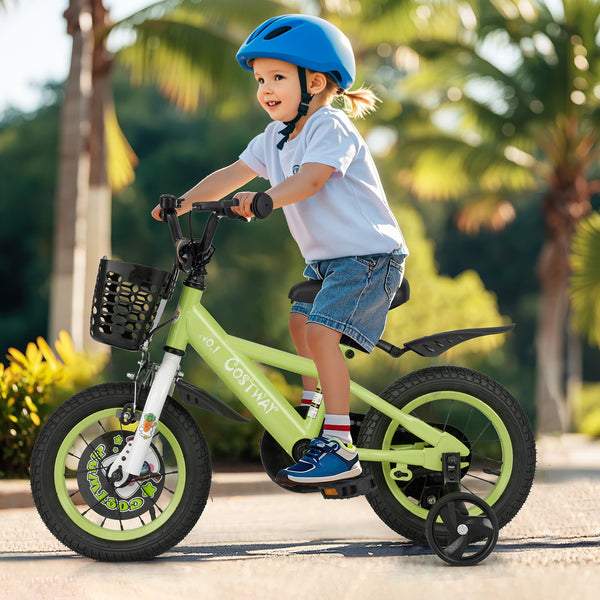 16-inch kids bike with adjustable seat and detachable training wheels for ages 4-8, shown at angle 17.