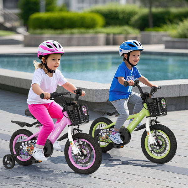 16-inch kids bike with adjustable seat and detachable training wheels for ages 4-8, viewed at angle 18.