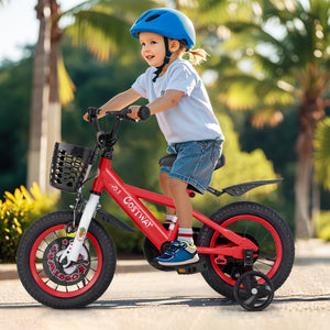 16-inch kids bike with adjustable features, storage basket, and double brake for ages 4-8, viewed at angle 26.