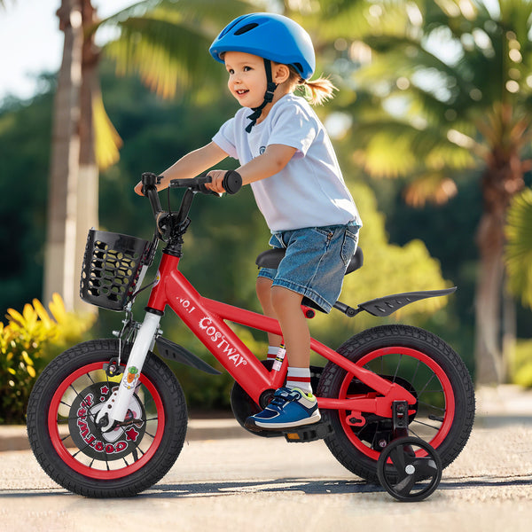 16-inch kids bike with adjustable features, storage basket, and double brake for ages 4-8, viewed at angle 26.