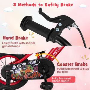 16-inch kids bike with adjustable features, storage basket, and double brake for ages 4-8, angled view.