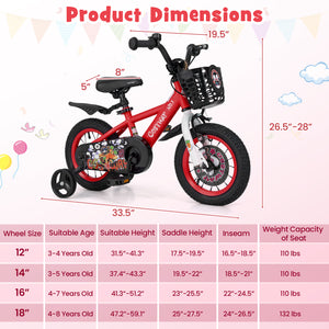 16 Inch Kids Bike Adjustable with Storage Basket and Double Brake for 4-8 Years Old