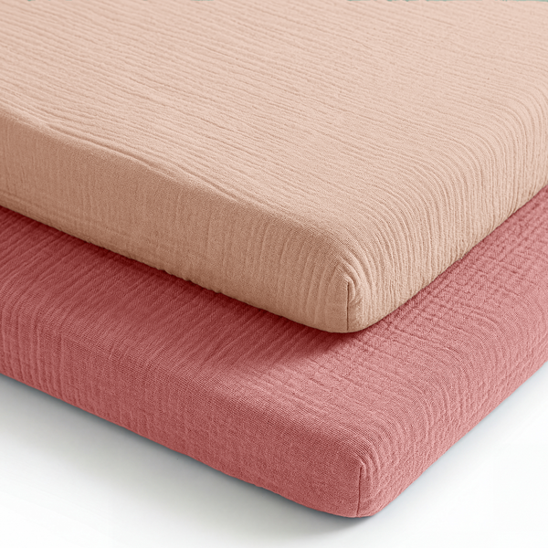 Muslin Cotton Bassinet Sheets, 2 Pack in Dusty Rose and Blush