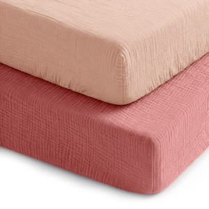 Muslin Fitted Crib Sheets, 2 Pack in Dusty Rose and Blush