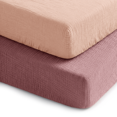 Muslin Fitted Crib Sheets, 2 Pack in Mauve and Blush
