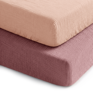 Muslin Fitted Crib Sheets, 2 Pack in Mauve and Blush