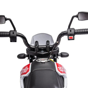 12V Aprilia Motorcycle 1 Seater Ride-on for kids, angled view showcasing vibrant design and safe riding features.