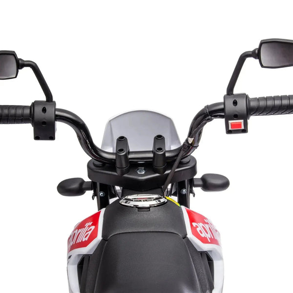 12V Aprilia Motorcycle 1 Seater Ride-on for kids, angled view showcasing vibrant design and safe riding features.