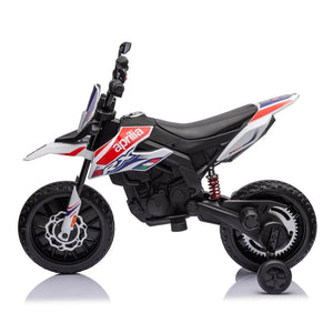 12V Aprilia Motorcycle 1 Seater Ride-on for kids, shown from angle 3, perfect for outdoor fun and adventure.