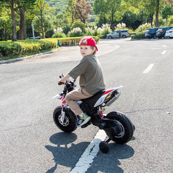 12V Aprilia Motorcycle ride-on for kids, single seater, angled view showcasing design and features.