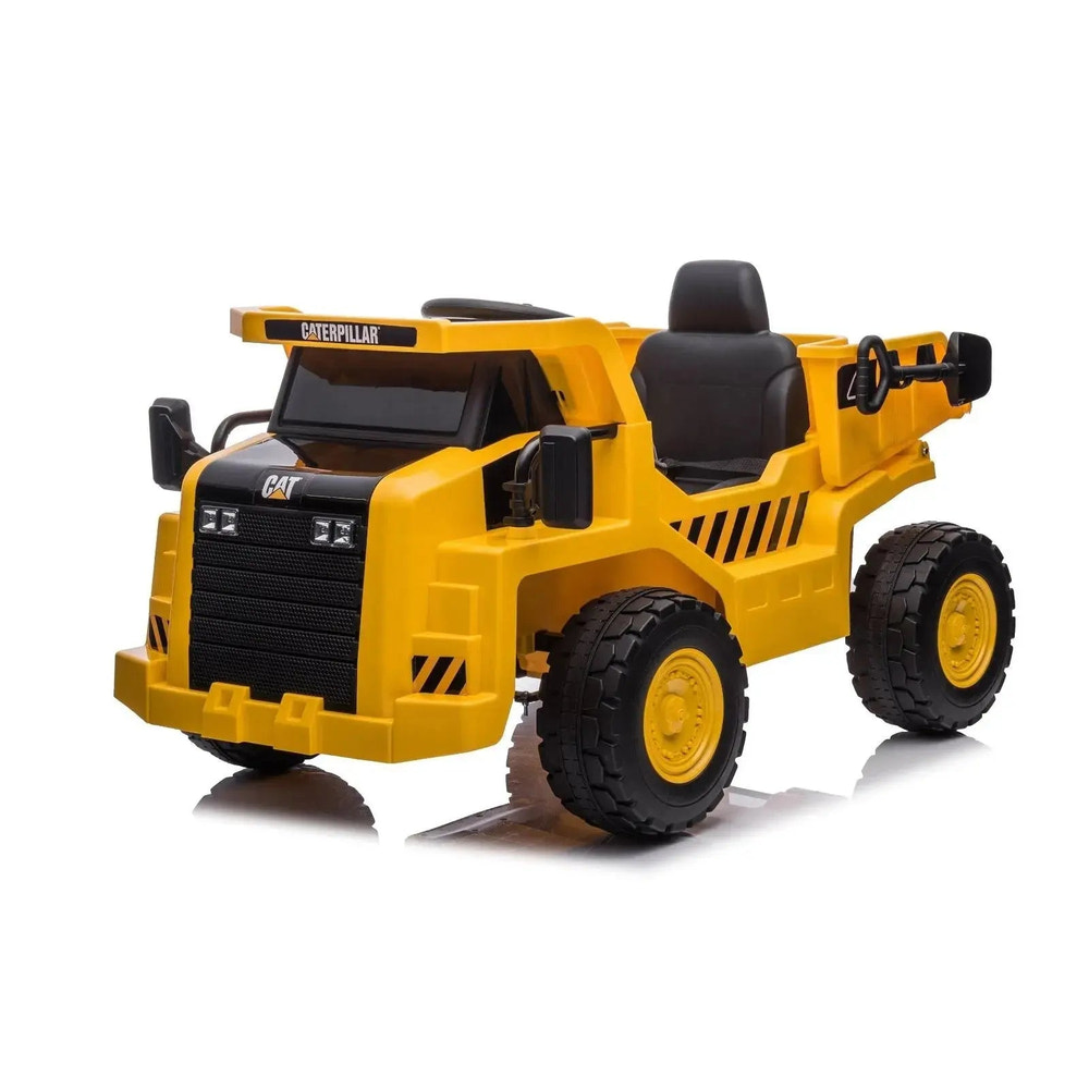 12V CAT Electric Dump Truck Ride-On for kids, one-seater, durable design, perfect for outdoor fun and adventure.