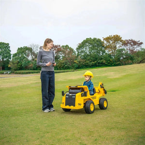 12V CAT Electric Dump Truck Ride-On for kids, 1 seater, angled view showcasing design and features.