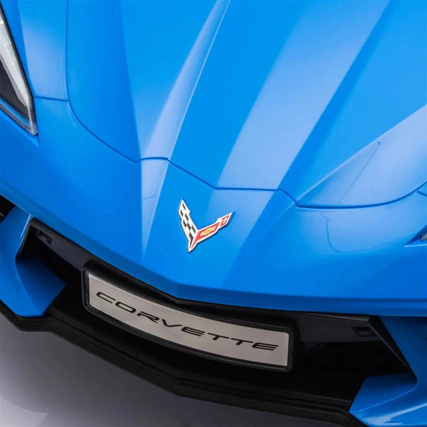 12V Chevrolet Corvette C8 Stingray kids ride-on car, angle view, perfect for adventurous little drivers.