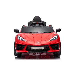 12V Chevrolet Corvette C8 Stingray kids ride-on car, angle view, perfect for adventurous young drivers.