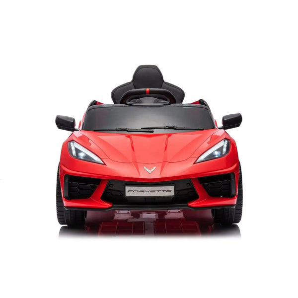 12V Chevrolet Corvette C8 Stingray kids ride-on car, angle view, perfect for adventurous young drivers.