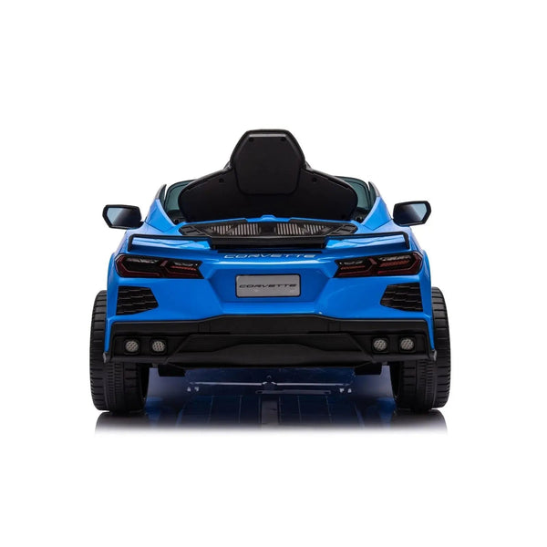 12V Chevrolet Corvette C8 Stingray kids ride-on car, angle view, perfect for adventurous little drivers.