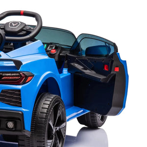 12V Chevrolet Corvette C8 Stingray kids ride-on car, angle view, perfect for little drivers.