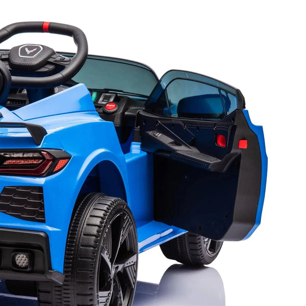 12V Chevrolet Corvette C8 Stingray kids ride-on car, angle view, perfect for little drivers.
