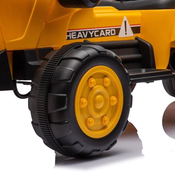 12V Freddo Excavator 1 Seater Ride-on for kids, angled view showcasing vibrant design and sturdy construction.