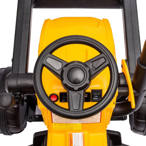12V Freddo Excavator ride-on car for kids, one seater, angled view showcasing vibrant design and sturdy construction.