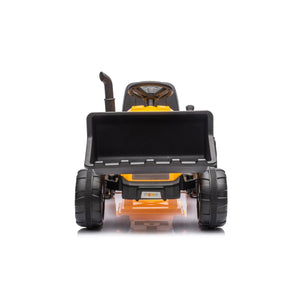 12V Freddo Excavator ride-on car for kids, single seater, angled view showcasing vibrant design and sturdy construction.