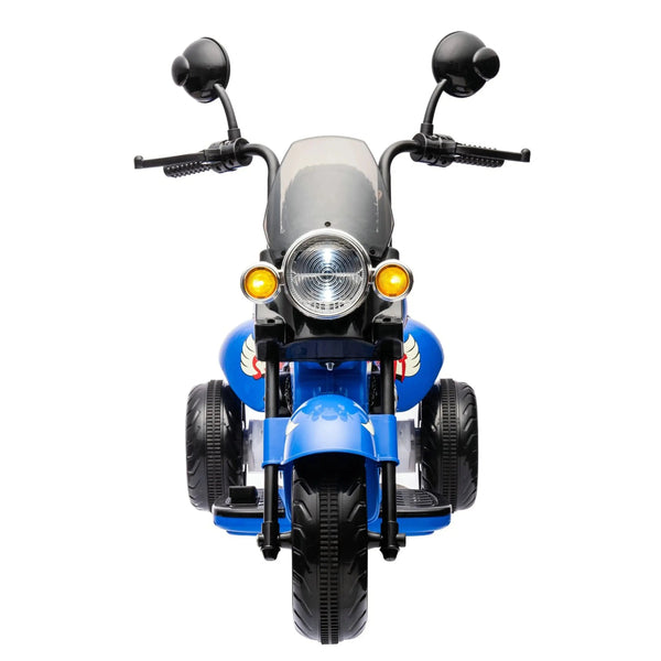 12V Freddo Kids Cruiser motorcycle for kids, 1 seater, angled view showcasing vibrant design and fun features.
