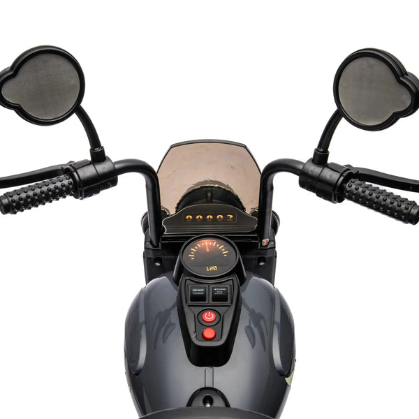 12V Freddo Kids Cruiser motorcycle for kids, 1 seater, angled view showcasing vibrant design and features.