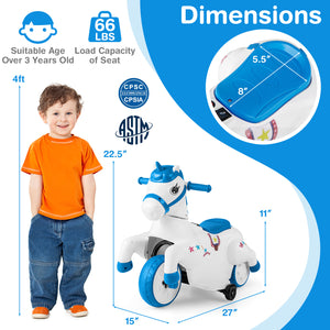 12V Unicorn Ride-On Toy with Training Wheels, perfect for fun and safe riding adventures for kids. Angle 5 view.