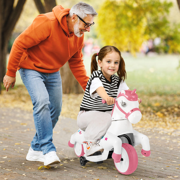 12V Unicorn Ride On Toy with Training Wheels, perfect for kids' fun and safe riding adventures.