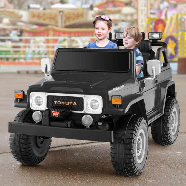 12V 2-seat Toyota FJ40 kids ride-on car with remote control, perfect for outdoor fun and adventure.