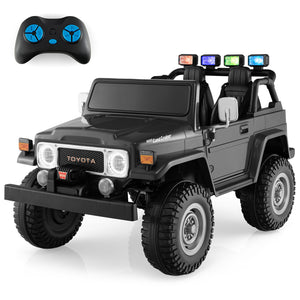 12V 2-seat licensed Toyota FJ40 kids ride-on car with remote control, perfect for outdoor fun and adventure.