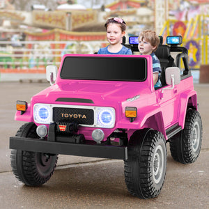 12V 2-seat licensed Toyota FJ40 kids ride-on car with remote control, perfect for outdoor fun and adventure.