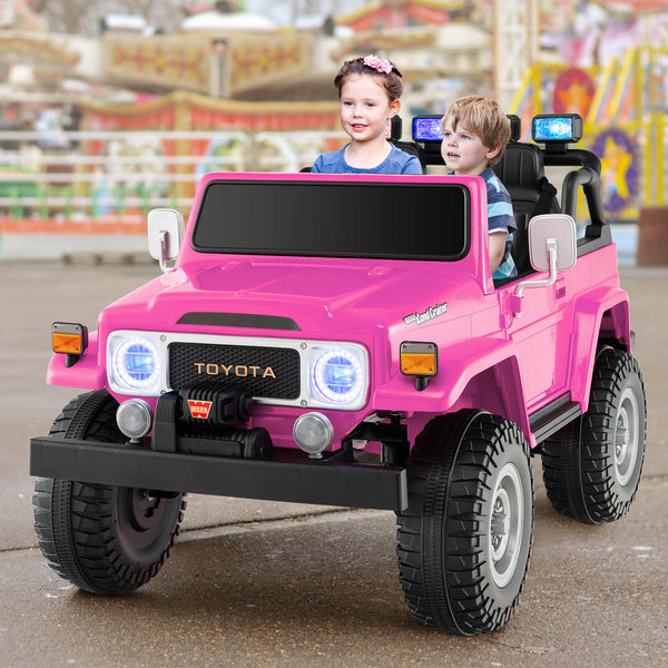 12V 2-seat licensed Toyota FJ40 kids ride-on car with remote control, perfect for outdoor fun and adventure.