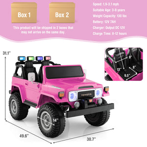 12V 2-seat licensed Toyota FJ40 kids ride-on car with remote control, perfect for outdoor fun and adventure.