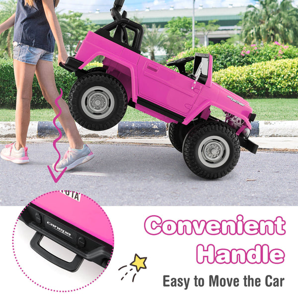 12V 2-seat licensed Toyota FJ40 kids ride-on car with remote control, perfect for outdoor fun and adventure.