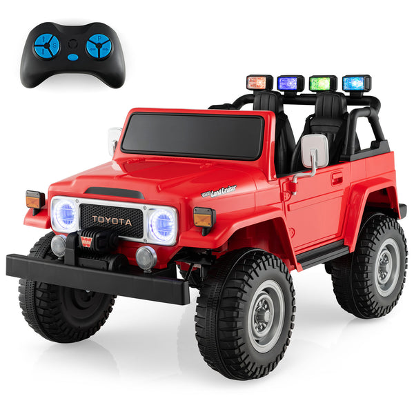 12V 2-seat licensed Toyota FJ40 kids ride-on car with remote control, shown from angle 24. Perfect for outdoor fun!