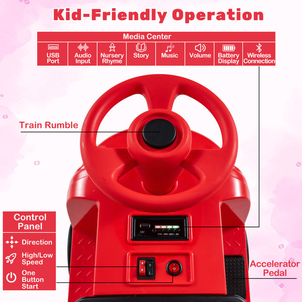 12V 2-Seater Kids Ride on Train with Height Adjustable Seat and Music Licensed Chuggington