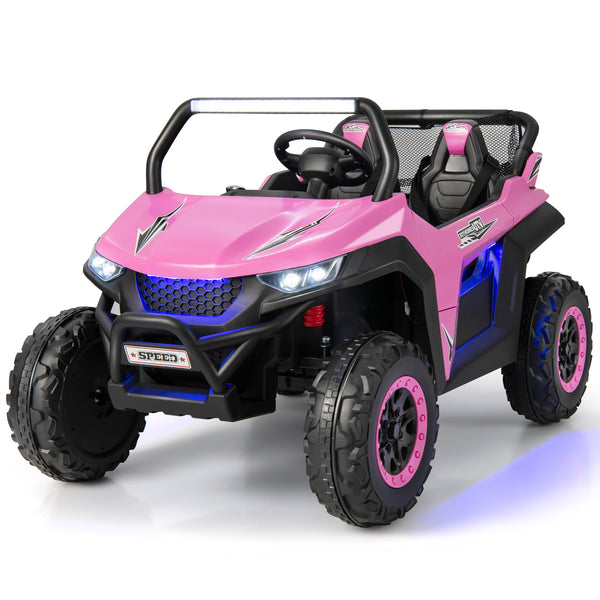 12V 2-seater kids UTV ride-on toy with slow start and music, perfect for outdoor fun and adventure.