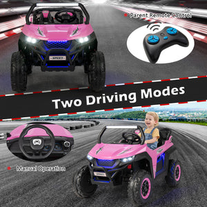 12V 2-seater kids UTV ride-on toy with slow start function and music, shown from angle 14.