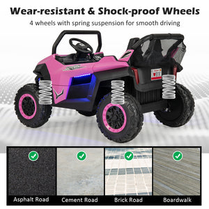 12V 2-seater kids UTV ride-on toy with slow start and music, angled view showcasing design and features.