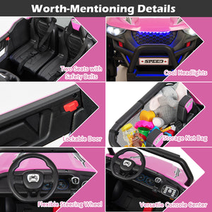 12V 2-seater kids UTV with slow start, music feature, perfect for outdoor fun and adventure. Angle 16 view.