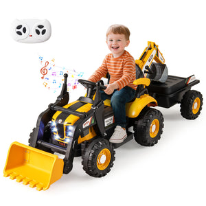 4-in-1 Kids Ride on Tractor 12V Excavator Bulldozer with Remote Control