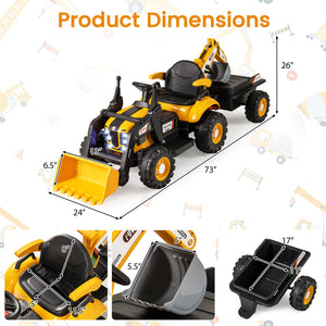 4-in-1 Kids Ride on Tractor 12V Excavator Bulldozer with Remote Control