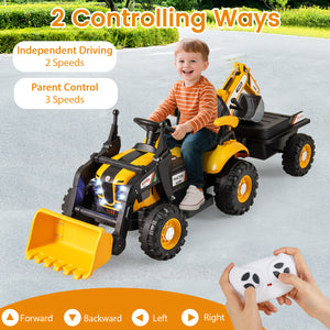 4-in-1 Kids Ride on Tractor 12V Excavator Bulldozer with Remote Control