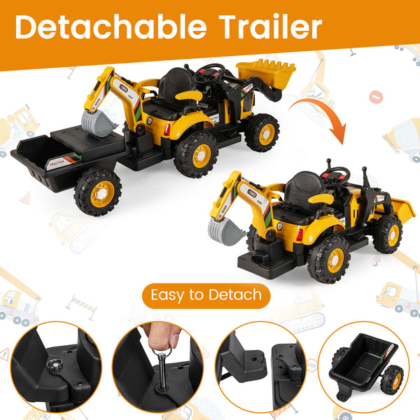 4-in-1 Kids Ride on Tractor 12V Excavator Bulldozer with Remote Control