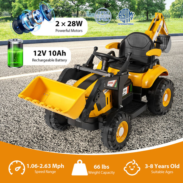 4-in-1 Kids Ride on Tractor 12V Excavator Bulldozer with Remote Control